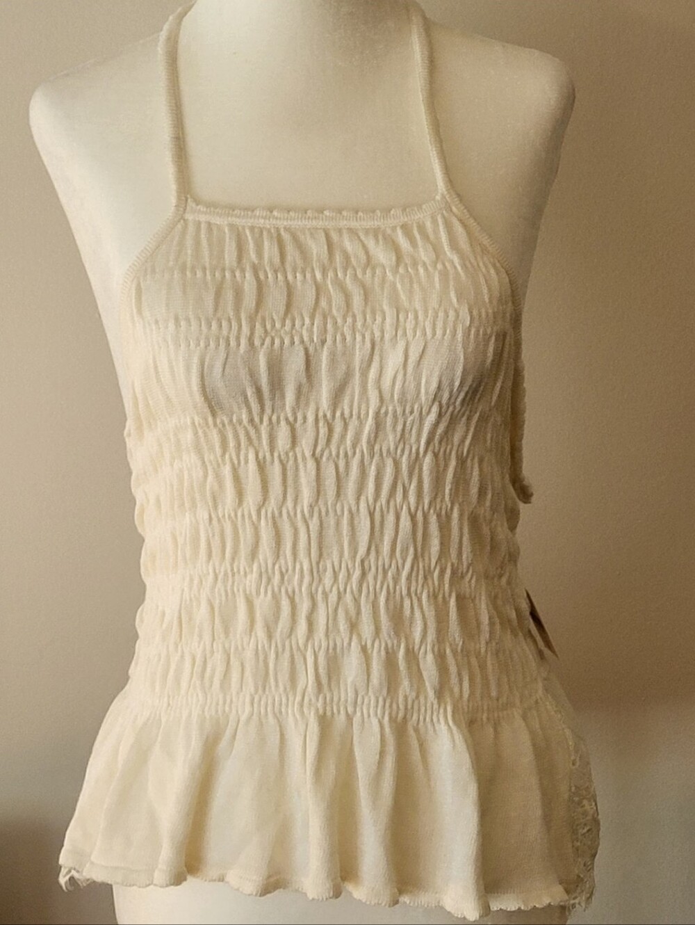 Anthropologie Maeve NWT Smocked Halter Top Ivory Cream M Boho